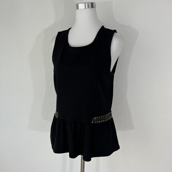Design History Womans Blouse XXL Black Top Sleeveless Studded Embelished Stretch - Picture 2 of 16